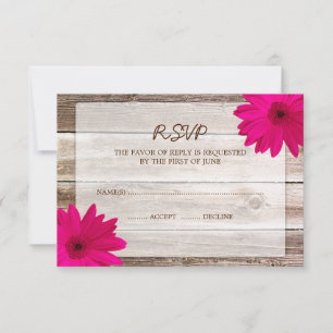 Pink Daisy Grange Wood Wedding Carte de réponse RS