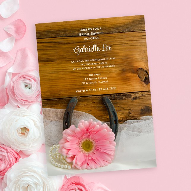 Pink Daisy Horseshoe Country Western Bridal Shower Invitation (Creator Uploaded)