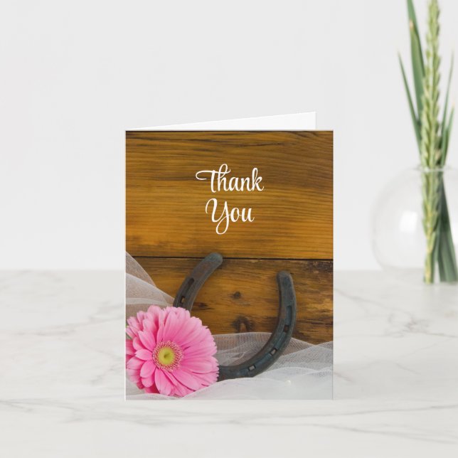 Pink Daisy Horseshoe Western Bridesmaid Thank You (Front)