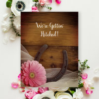 Pink Daisy Horseshoe Western Wedding Save the Date