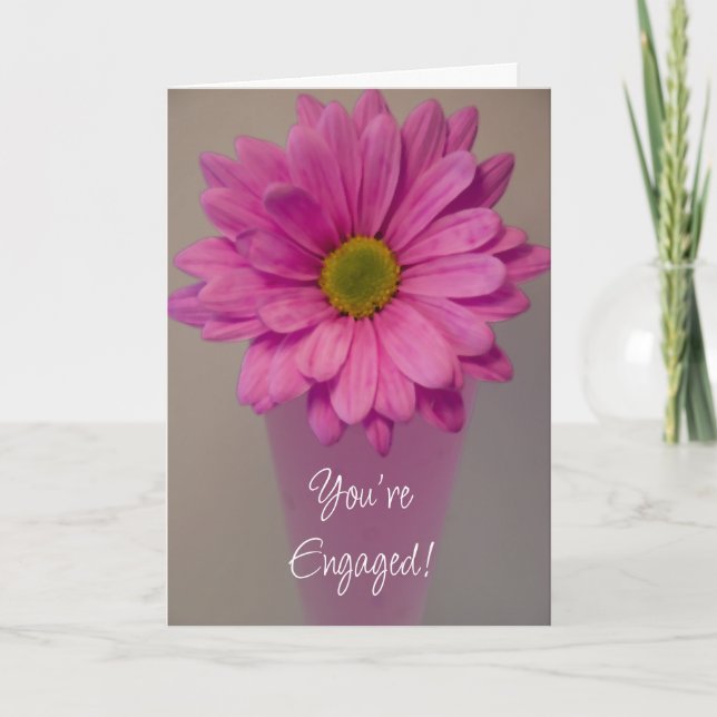 Pink Daisy in Vase Engagement Card (Front)