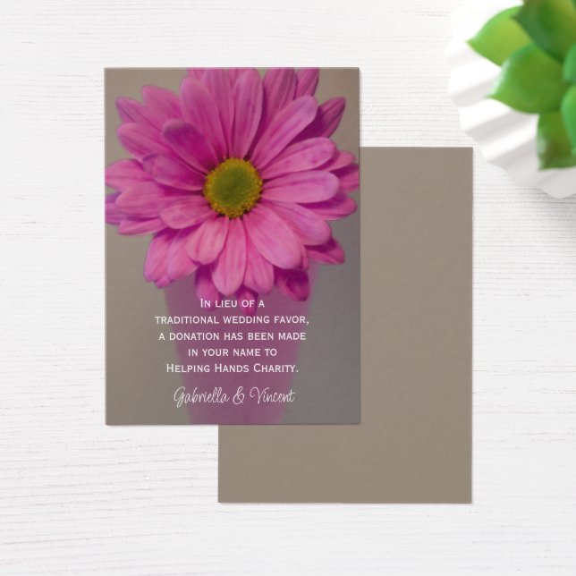 Pink Daisy in Vase Wedding Charity Favor Card (Desk)