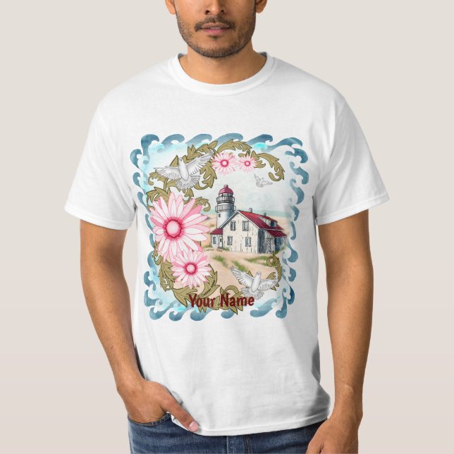 Pink Daisy Lighthouse  T-Shirt (Front)