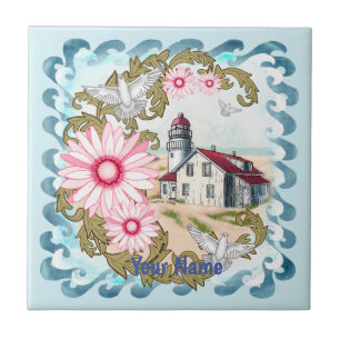 Pink Daisy Lighthouse Tile