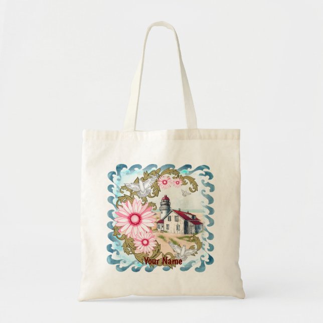 Pink Daisy Lighthouse  Tote Bag (Front)