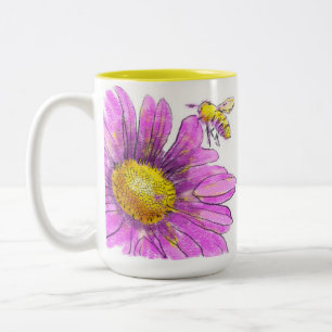 Pink Daisy Mum with Bumblebee Two-Tone Coffee Mug