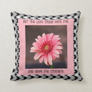 Pink daisy on B&W gingham, with scripture verse Throw Pillow