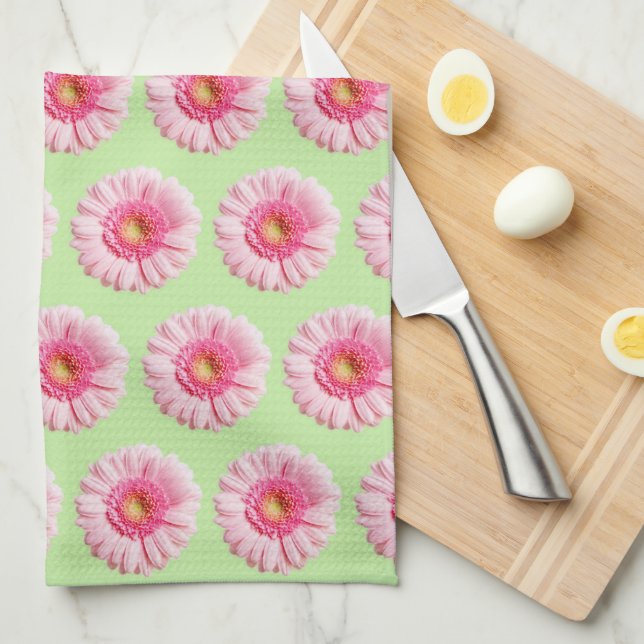 Pink Daisy on Mint Pastel Kitchen / Bath Towel (Quarter Fold)