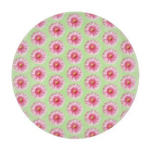 Pink Daisy on Mint Pastel Kitchen Circle Cutting Board