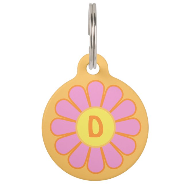 Pink Daisy on Orange Personalized Pet Tag (Front)