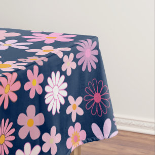 Pink Daisy Pattern 01.bw DBlue BG Tablecloth