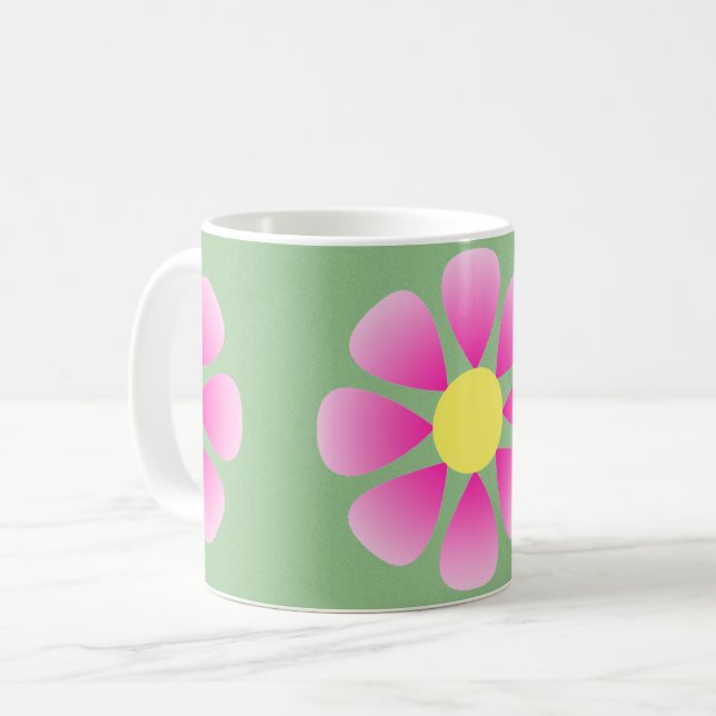 Pink daisy pattern coffee mug (Front Left)