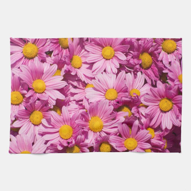 Pink daisy pattern kitchen towel (Horizontal)
