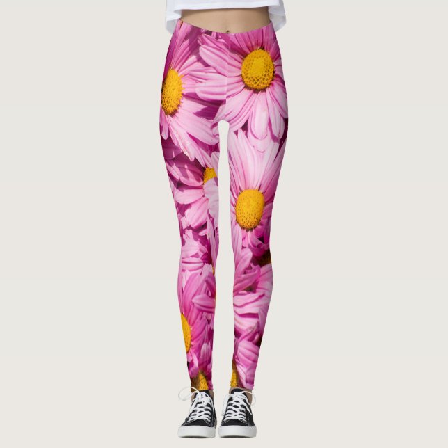 Pink daisy pattern leggings (Front)