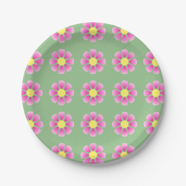 Pink daisy pattern paper plate (Front)