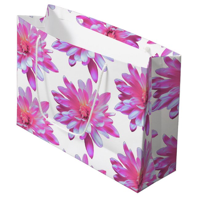 Pink daisy pattern, pretty floral pattern large gift bag (Front Angled)