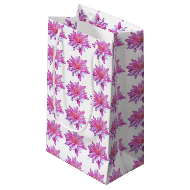 Pink daisy pattern, pretty floral pattern small gift bag (Front Angled)