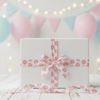 Pink Daisy Pattern Ribbon - Cute Floral Satin  Satin Ribbon