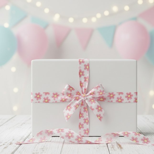 Pink Daisy Pattern Ribbon - Cute Floral Satin  Satin Ribbon (Creator Uploaded)