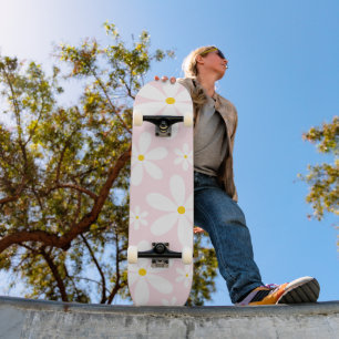 Pink Daisy Pattern Skateboard