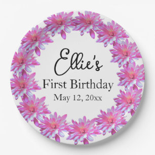 Pink daisy pink floral pink flower paper plate