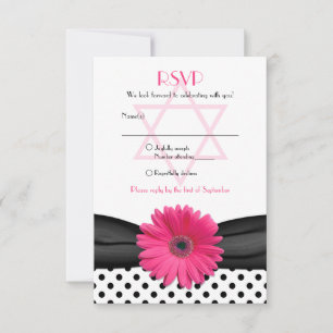 Pink Daisy Polka Dot Bat Mitzvah Reply Card