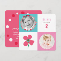 Pink Daisy Pop Squares Girl Birthday Photo Invite