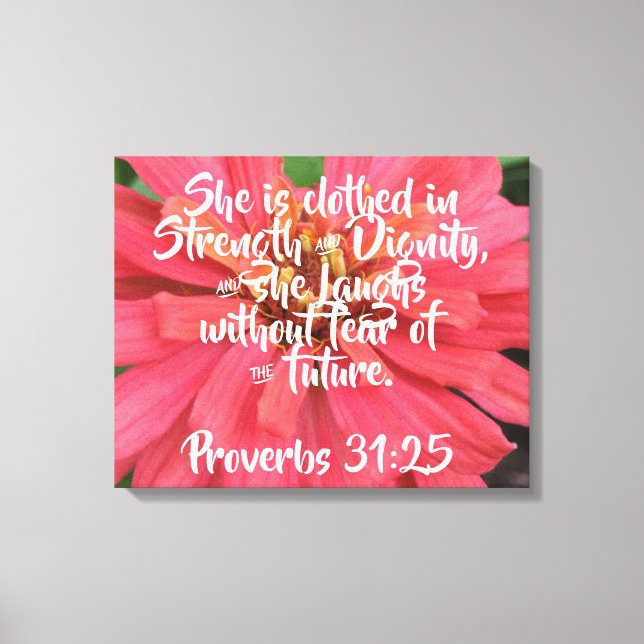 Pink Daisy Proverbs 31:25 on canvas (Front)