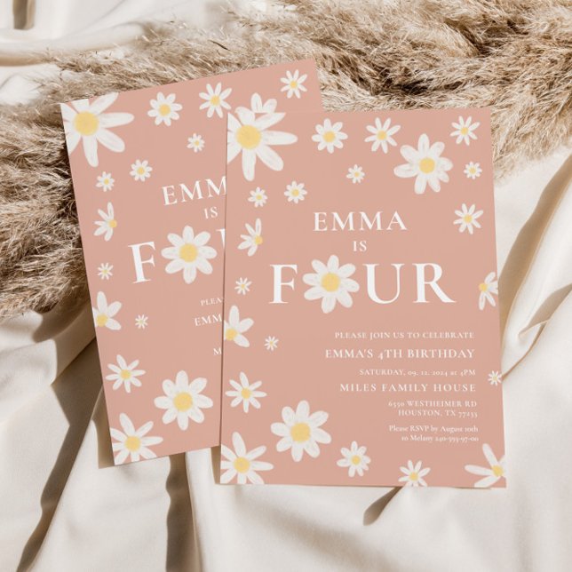 Pink Daisy Quatrième 4e invitation à l'anniversair (Créateur téléchargé)
