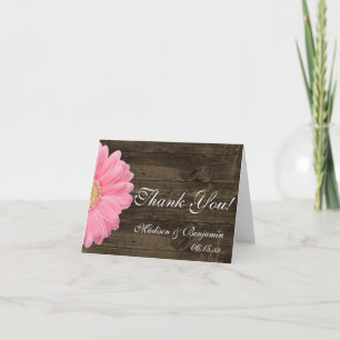 Pink Daisy Rustic Mariage Merci Cartes