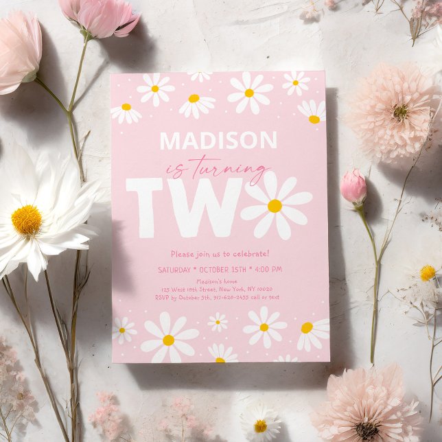 Pink Daisy Second Birthday Invitation (Creator Uploaded)