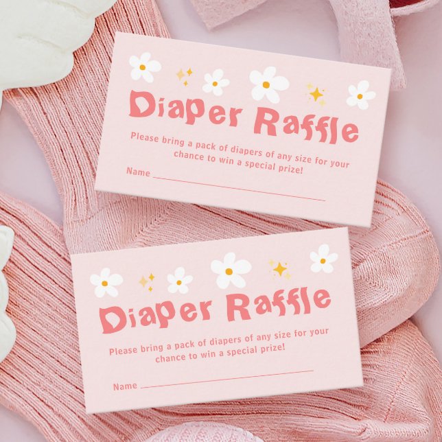Pink Daisy Spring Baby Shower Diaper Raffle  Enclosure Card (Creator Uploaded)