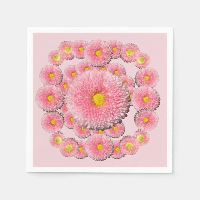 Pink Daisy Spring Pattern Paper Napkins (Front)