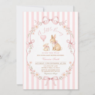 Pink Daisy Striped Bunny Baby Shower Invitation