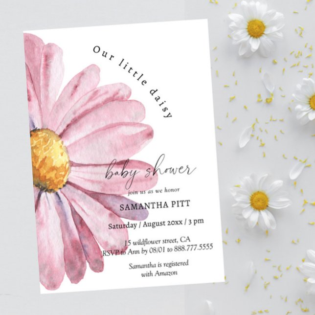 Pink daisy watercolor Baby in bloom Invitation (Creator Uploaded)