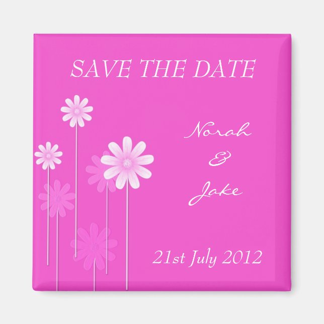Pink Daisy Wedding Save The Date Magnet (Front)