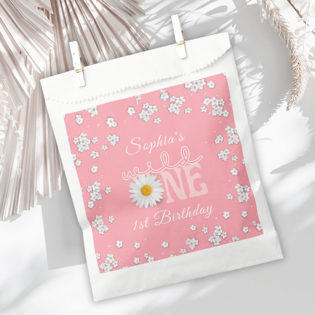 Pink Daisy Wild One 1st Birthday  Favour Bag (Creator Uploaded)