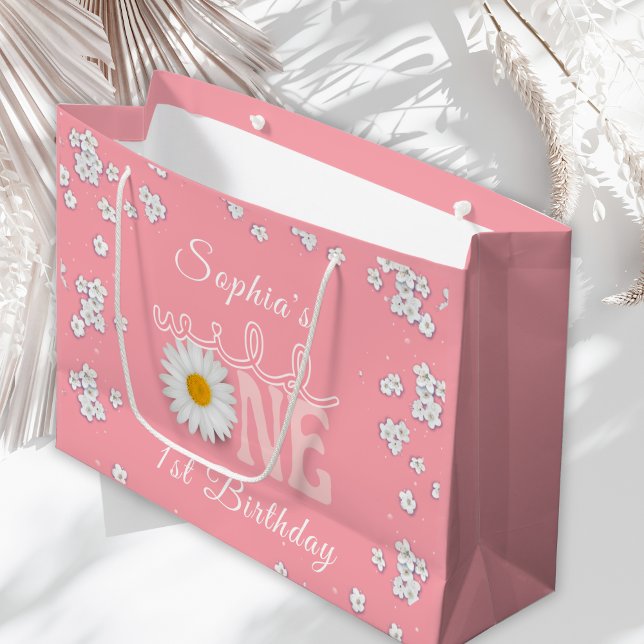 Pink Daisy Wild One 1st Birthday  Large Gift Bag (Creator Uploaded)
