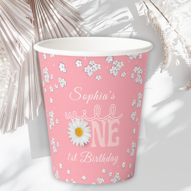 Pink Daisy Wild One 1st Birthday  Paper Cups (Creator Uploaded)