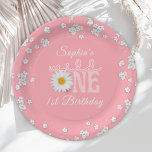 Pink Daisy Wild One 1st Birthday  Paper Plate<br><div class="desc">Retro Groovy One First Birthday Invitation</div>