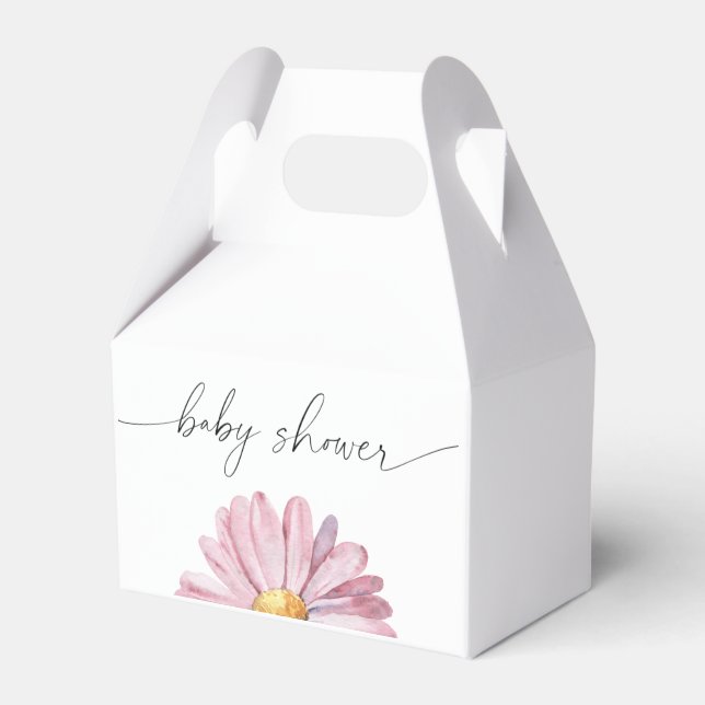Pink daisy Wildflower - Baby shower Favor Box (Front Side)