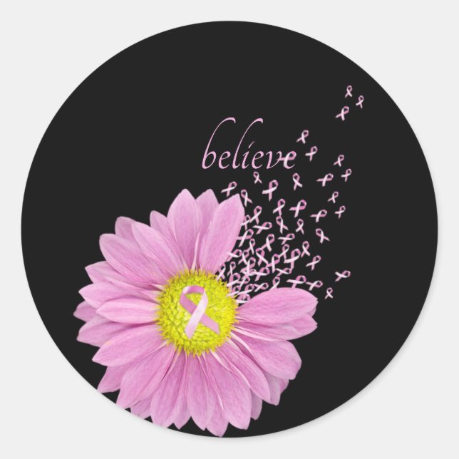 Pink Daisy with pink ribbons Classic Round Sticker (Front)