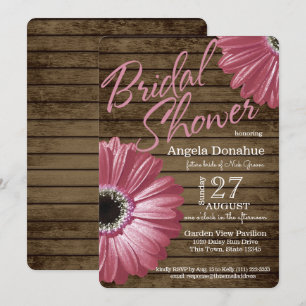 Pink Daisy Wood Bridal Shower Invitation