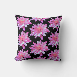 Pink daisy, zinnia, cosmo, Retro floral pattern Throw Pillow