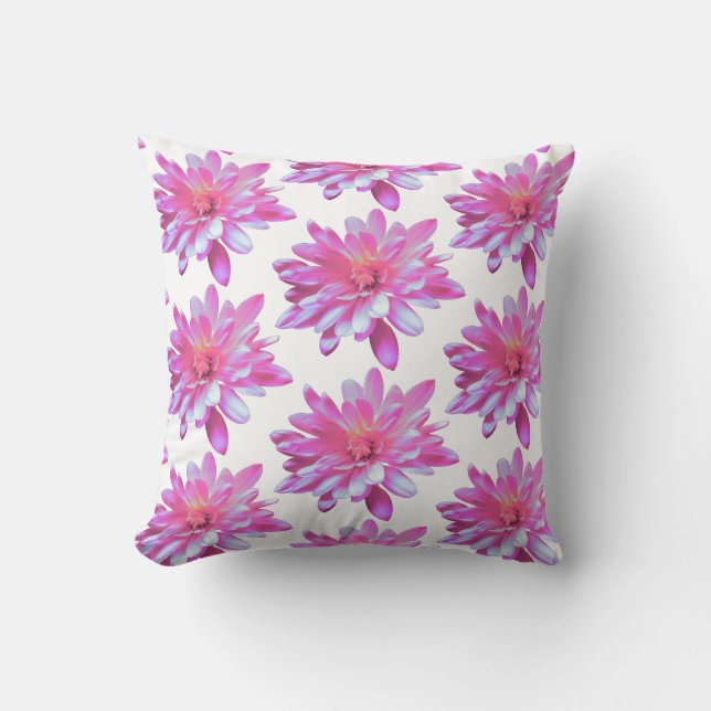 Pink daisy zinnia cosmo Retro floral pattern Throw Pillow (Front)