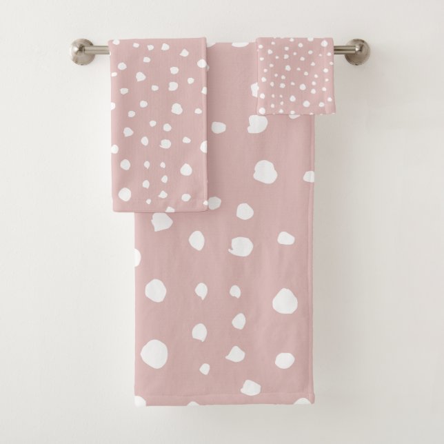 Pink Dalmatian Spots, Dalmatian Dots, Dotted Print Bath Towel Set (Insitu)
