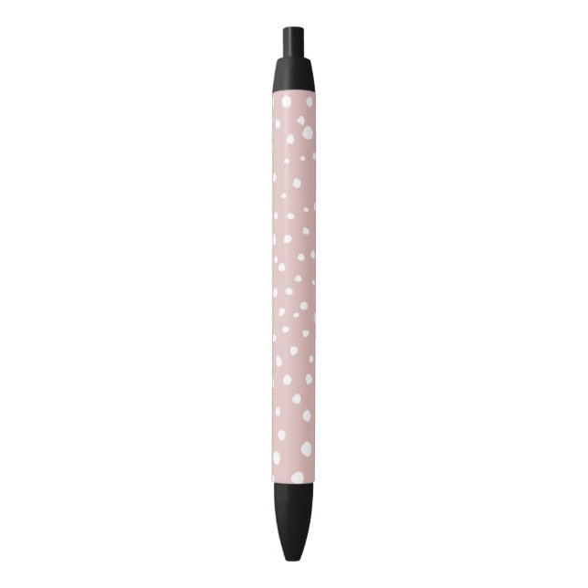 Pink Dalmatian Spots, Dalmatian Dots, Dotted Print Black Ink Pen (Front Vertical)
