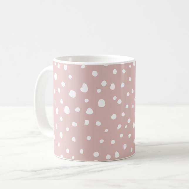 Pink Dalmatian Spots, Dalmatian Dots, Dotted Print Coffee Mug (Front Left)