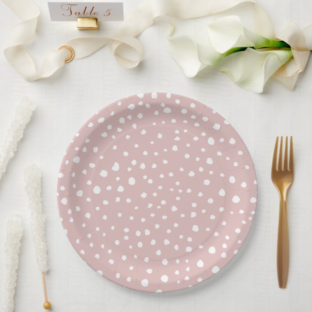 Pink Dalmatian Spots, Dalmatian Dots, Dotted Print Paper Plate (Wedding)