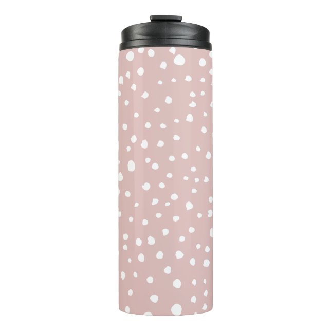 Pink Dalmatian Spots, Dalmatian Dots, Dotted Print Thermal Tumbler (Front)